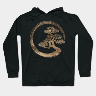 Enso Zen Circle and Bonsai Tree Gold Hoodie